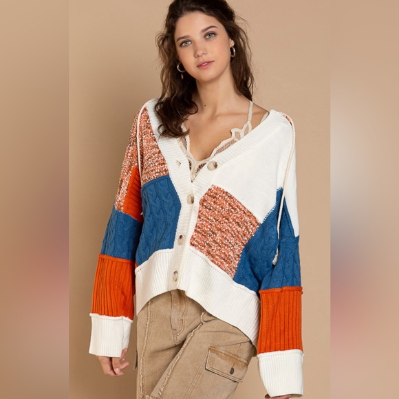 POL Ultra Comfort Color-block Button Hoodie Sweater S-M-L NWT - Picture 3 of 12